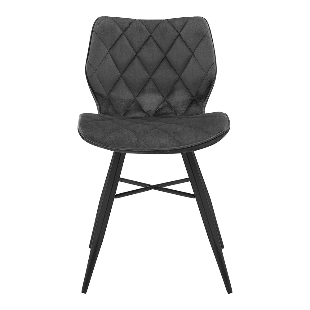 Set of 2 Ampney Velvet Diamond Stitch Dining Chairs with Metal Legs (Dark Grey Velvet)