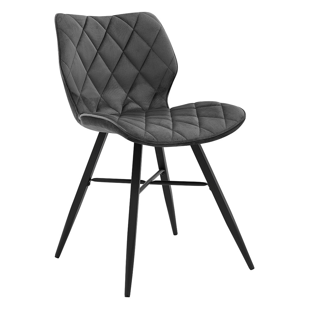 Set of 2 Ampney Velvet Diamond Stitch Dining Chairs with Metal Legs (Dark Grey Velvet)