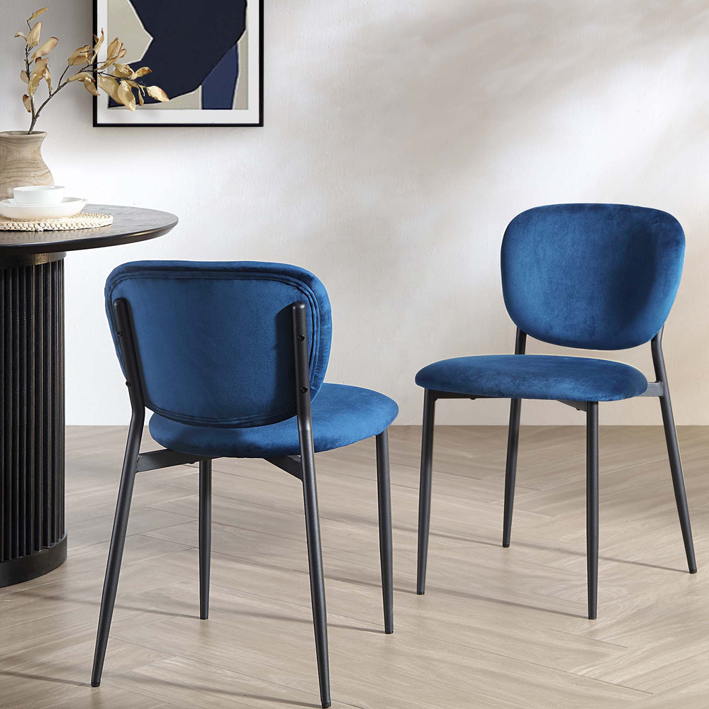 Kelmarsh Set Of 2 Navy Blue Velvet Upholstered Dining Chairs 