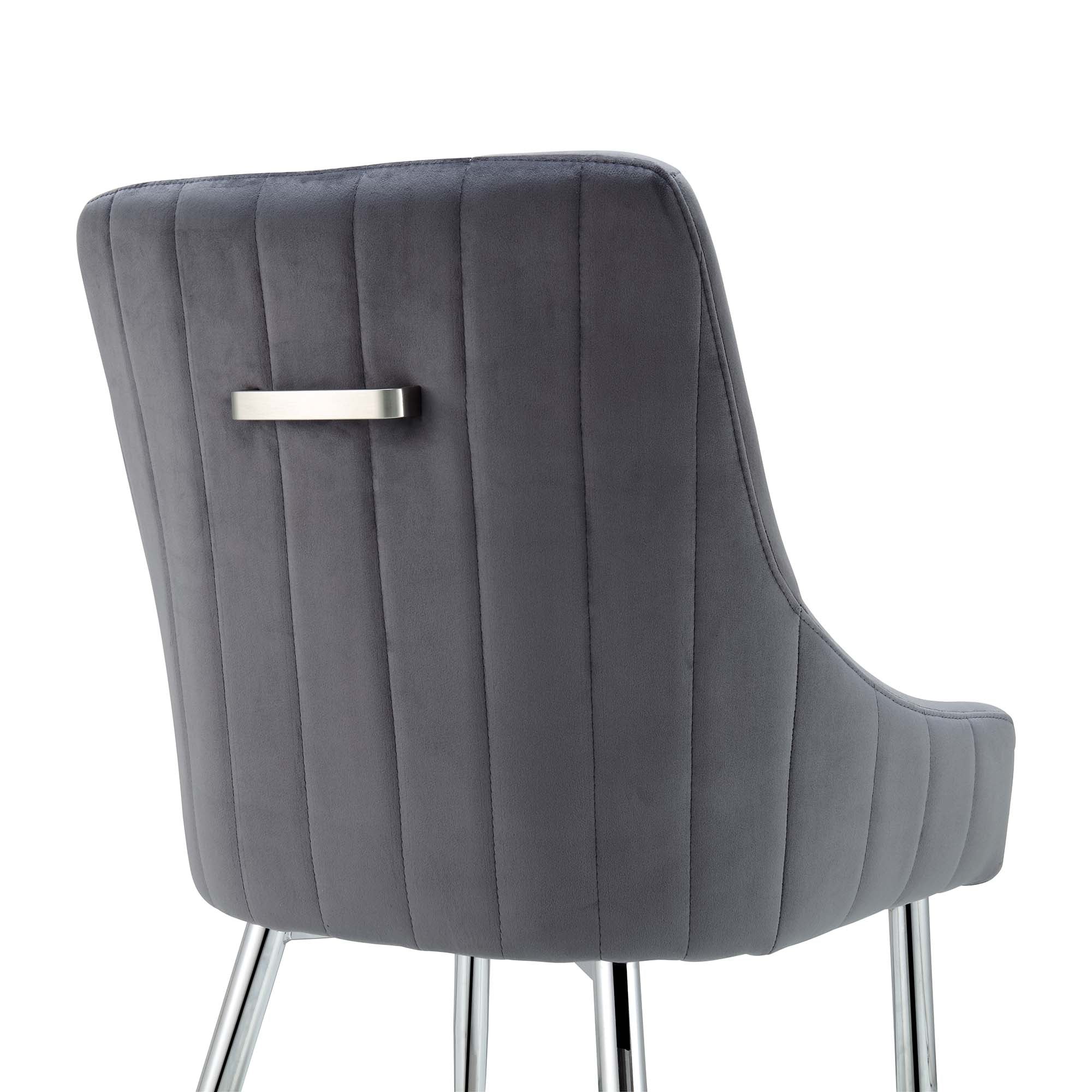 Garnet Set of 2 Dark Grey Velvet Upholstered Dining Chairs with Back Handle