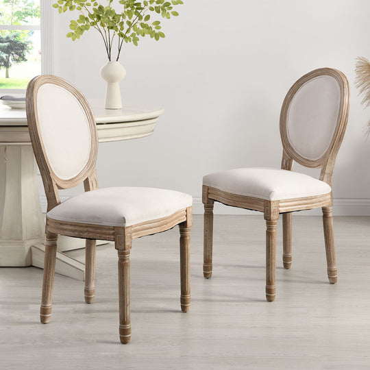 Lainston Set of 2 Classic Limewashed Wooden Dining Chairs, Beige | daals