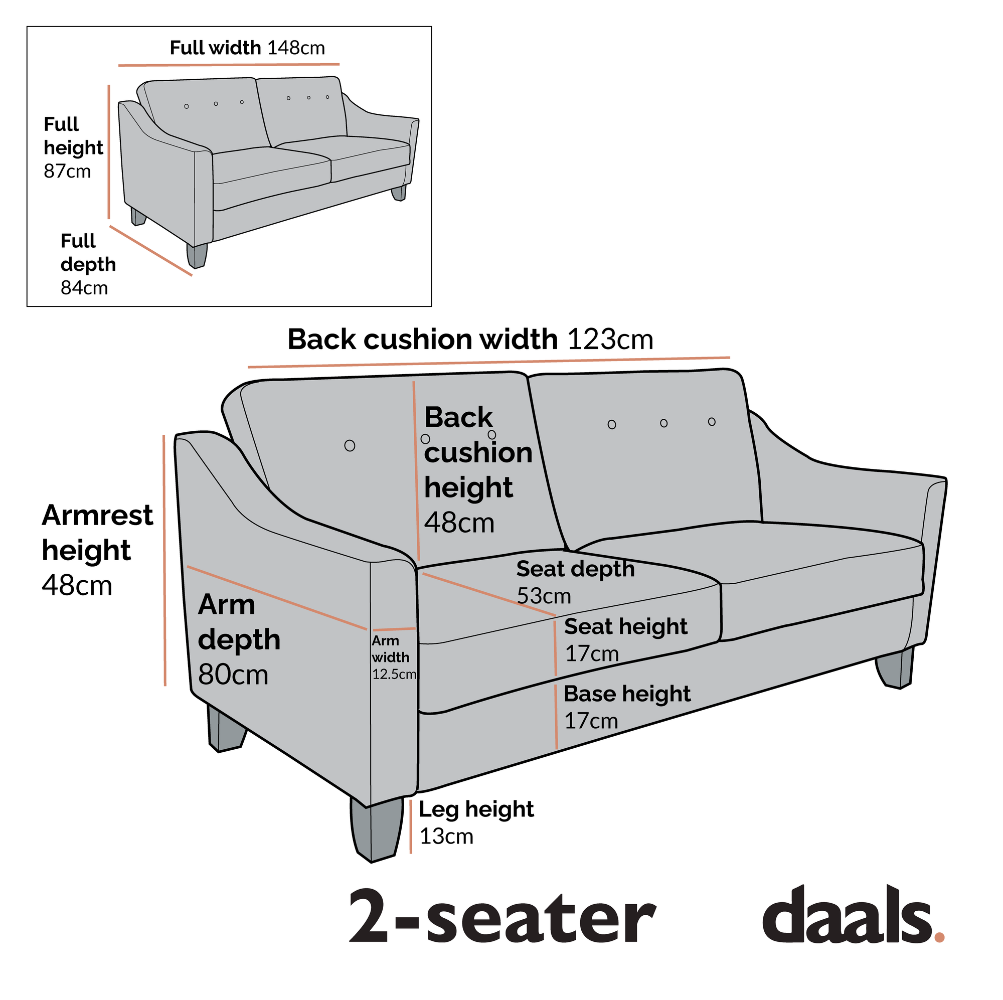 Harper 2-Seater Slope Arm Grey Woven Fabric Sofa