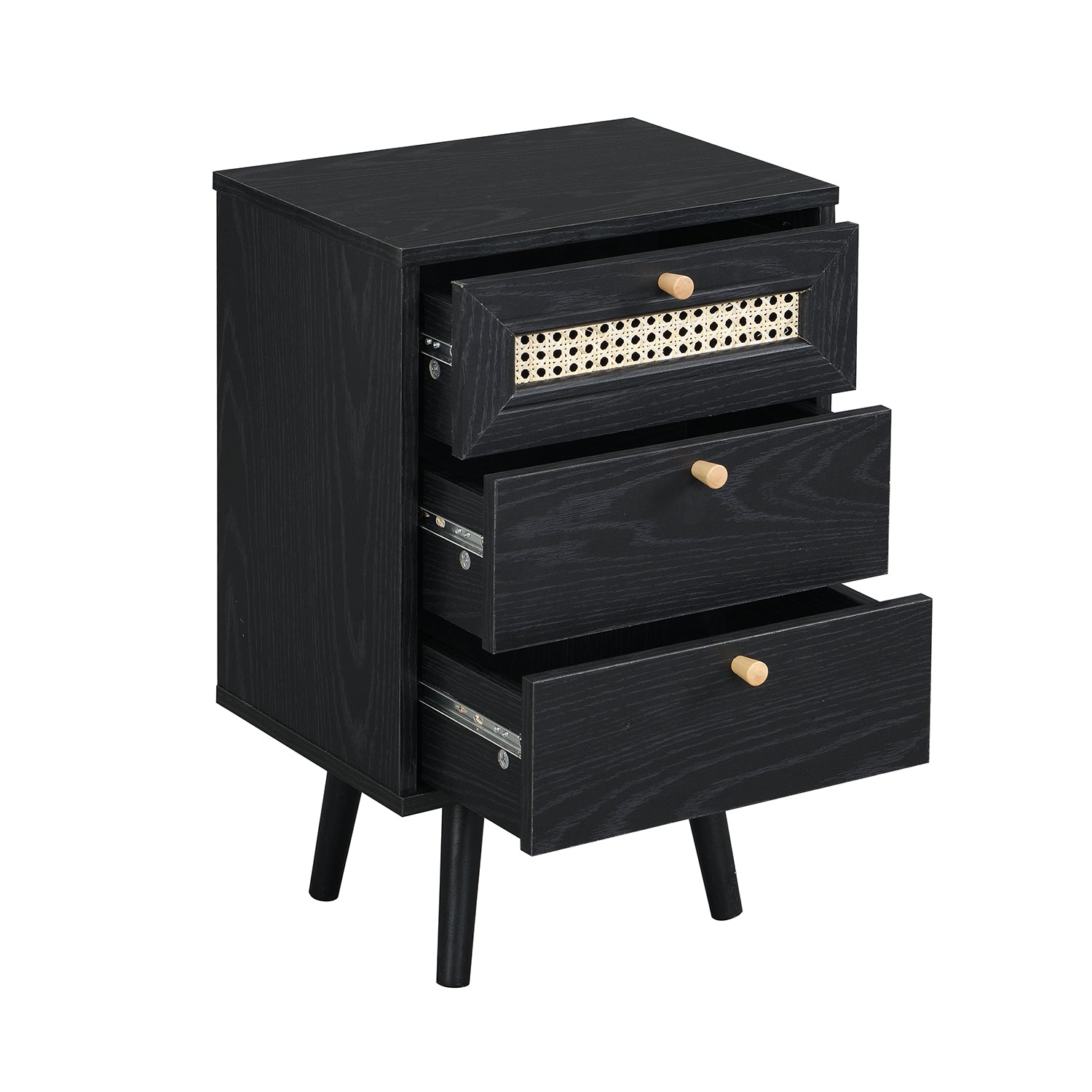 Anya Woven Rattan 3-Drawer Bedside Table in Black Colour