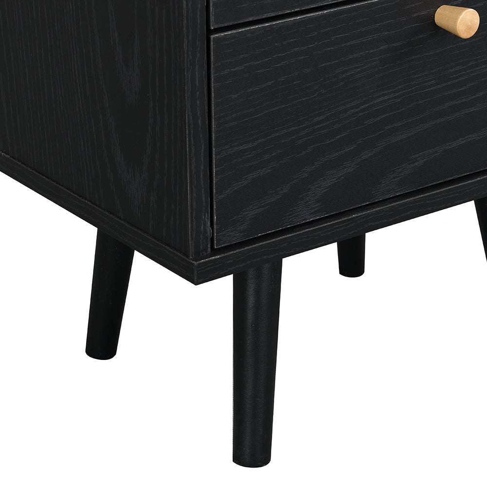 Anya Woven Rattan 3-Drawer Bedside Table in Black Colour