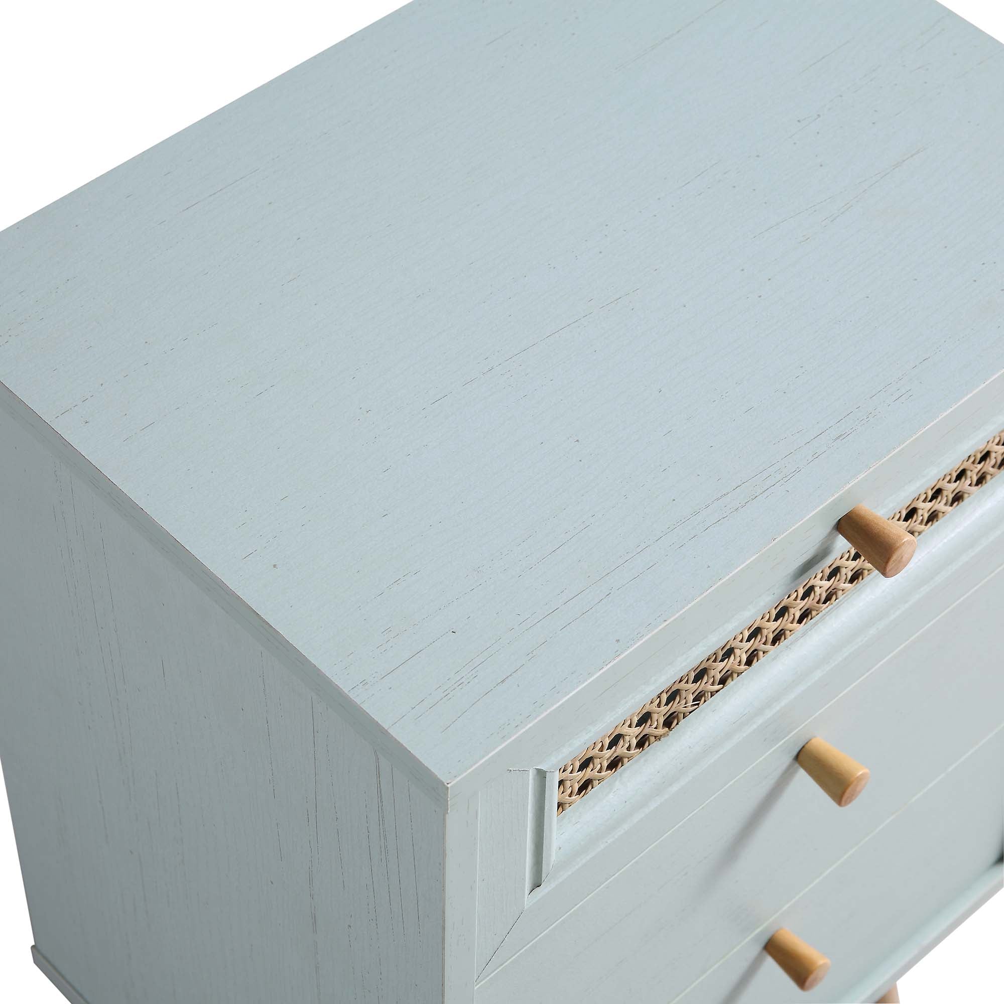 Anya Woven Rattan 3-Drawer Bedside Table in Mint Colour