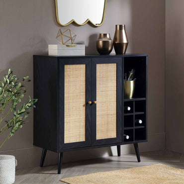 Frances Woven Rattan Drinks Cabinet, Black | daals