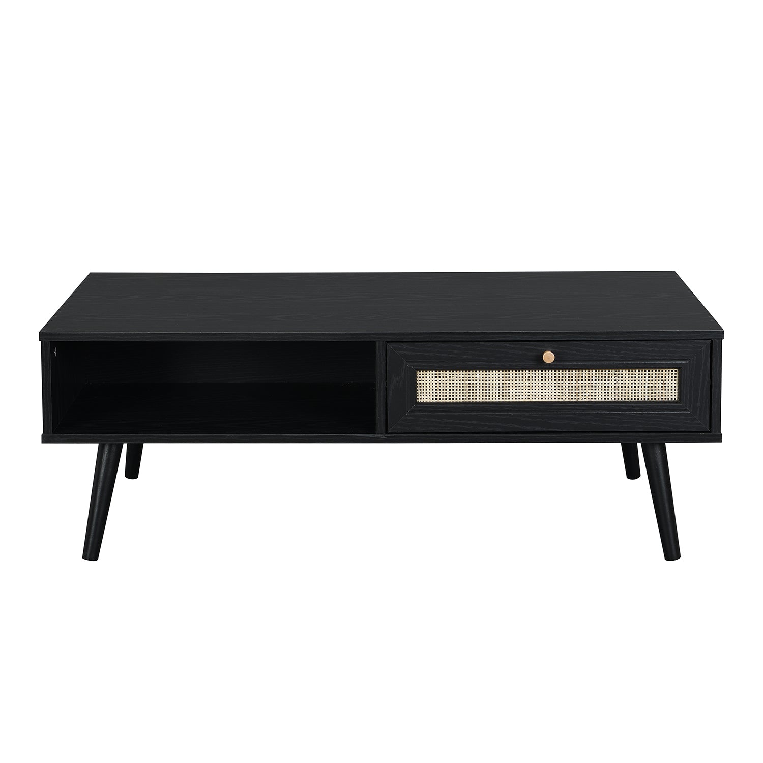 Frances Woven Rattan Wooden Coffee Table in Black Colour