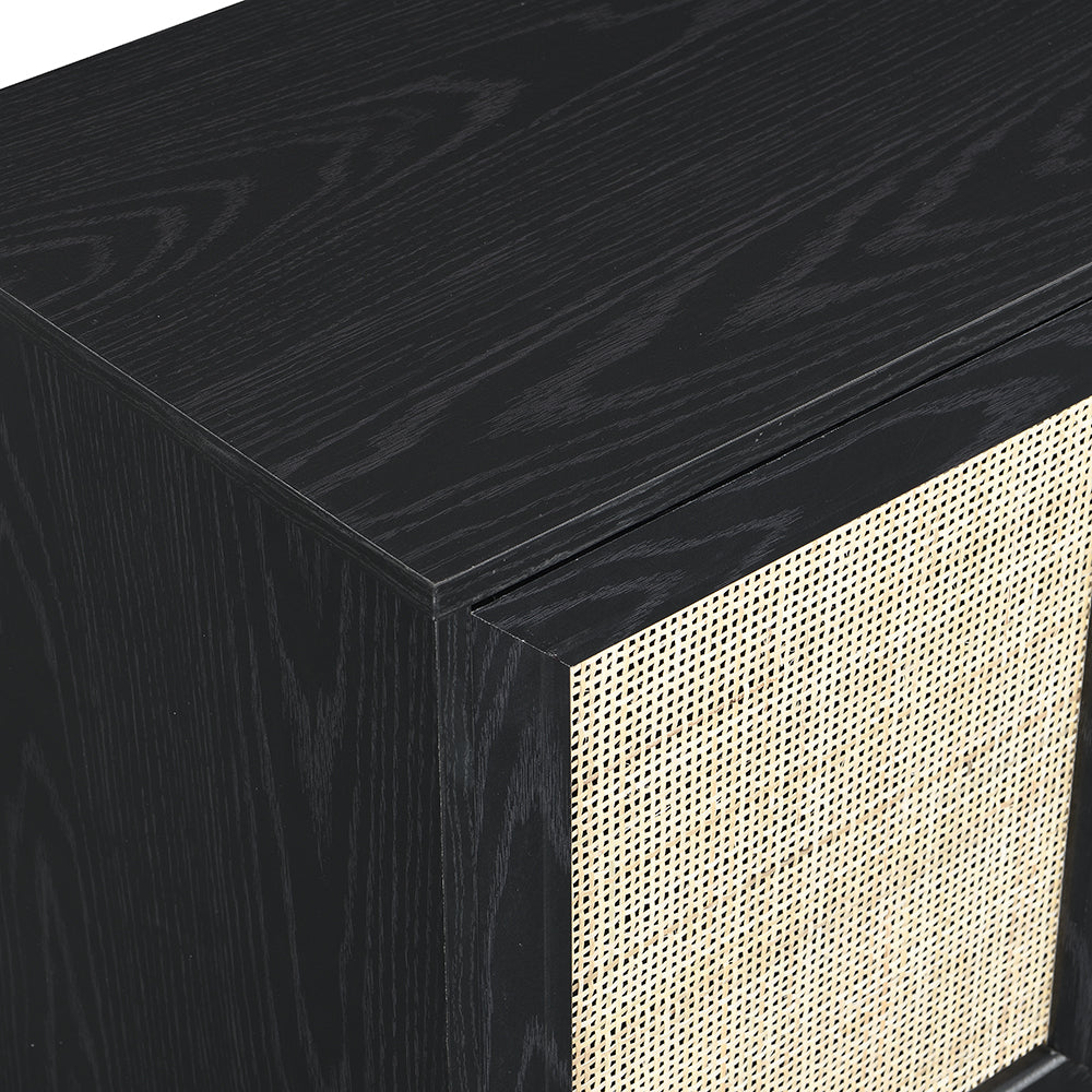 Frances Woven Rattan 1-Door Cabinet in Black