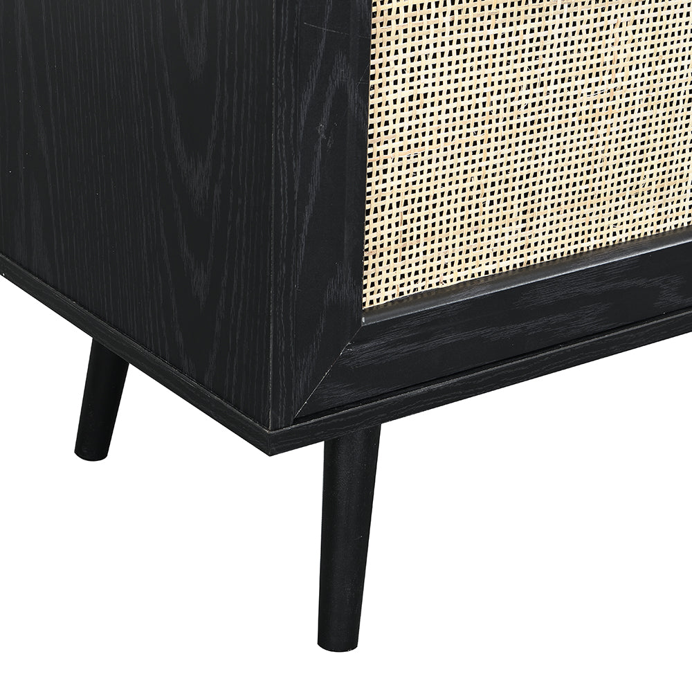 Frances Woven Rattan 1-Door Cabinet in Black