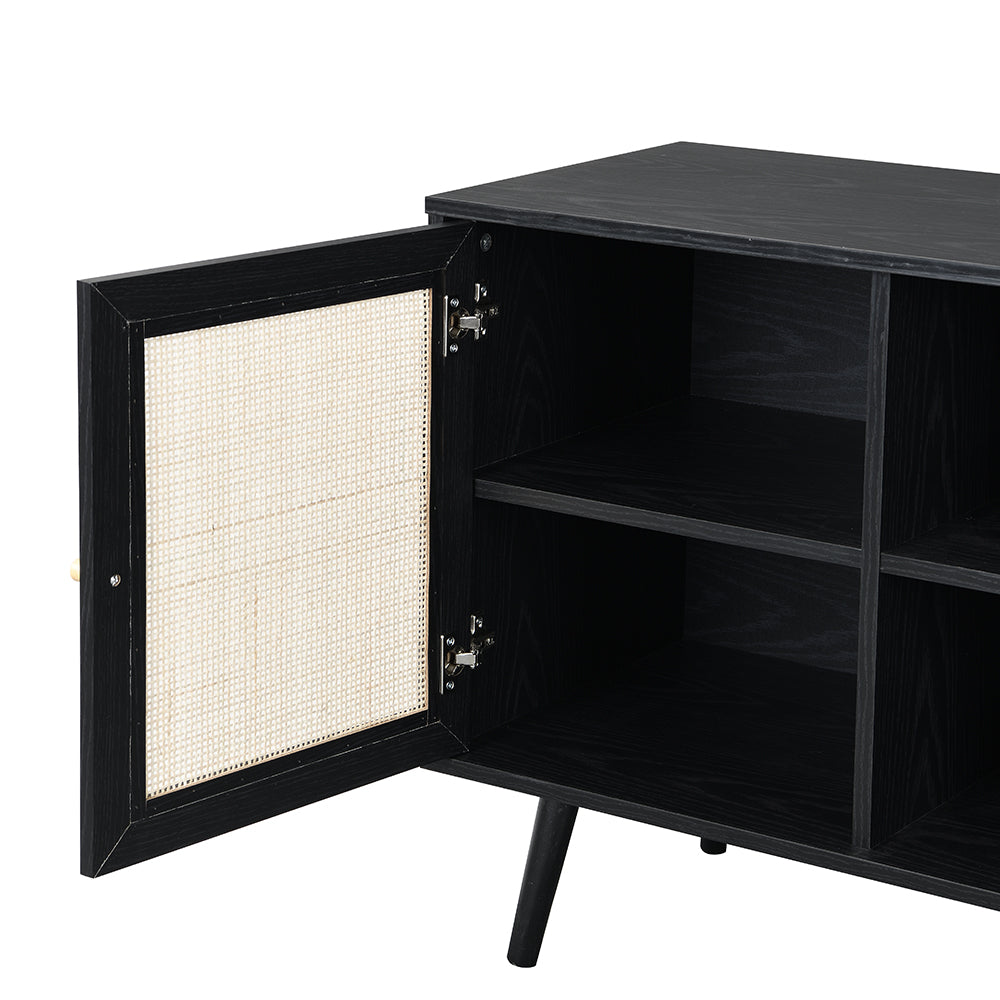 Frances Woven Rattan 1-Door Cabinet in Black