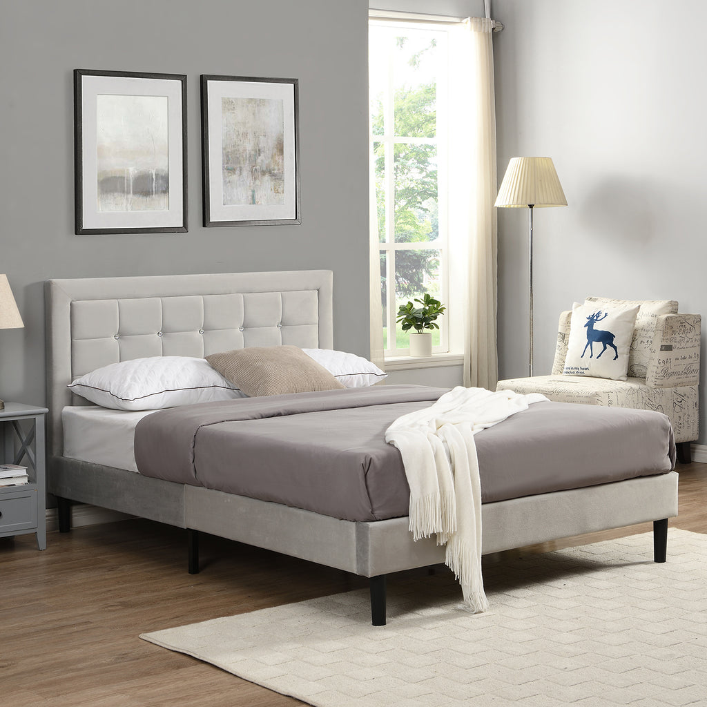 Chastleton Upholstered Bed with Diamante Headboard (Grey Velvet, 4FT6 ...