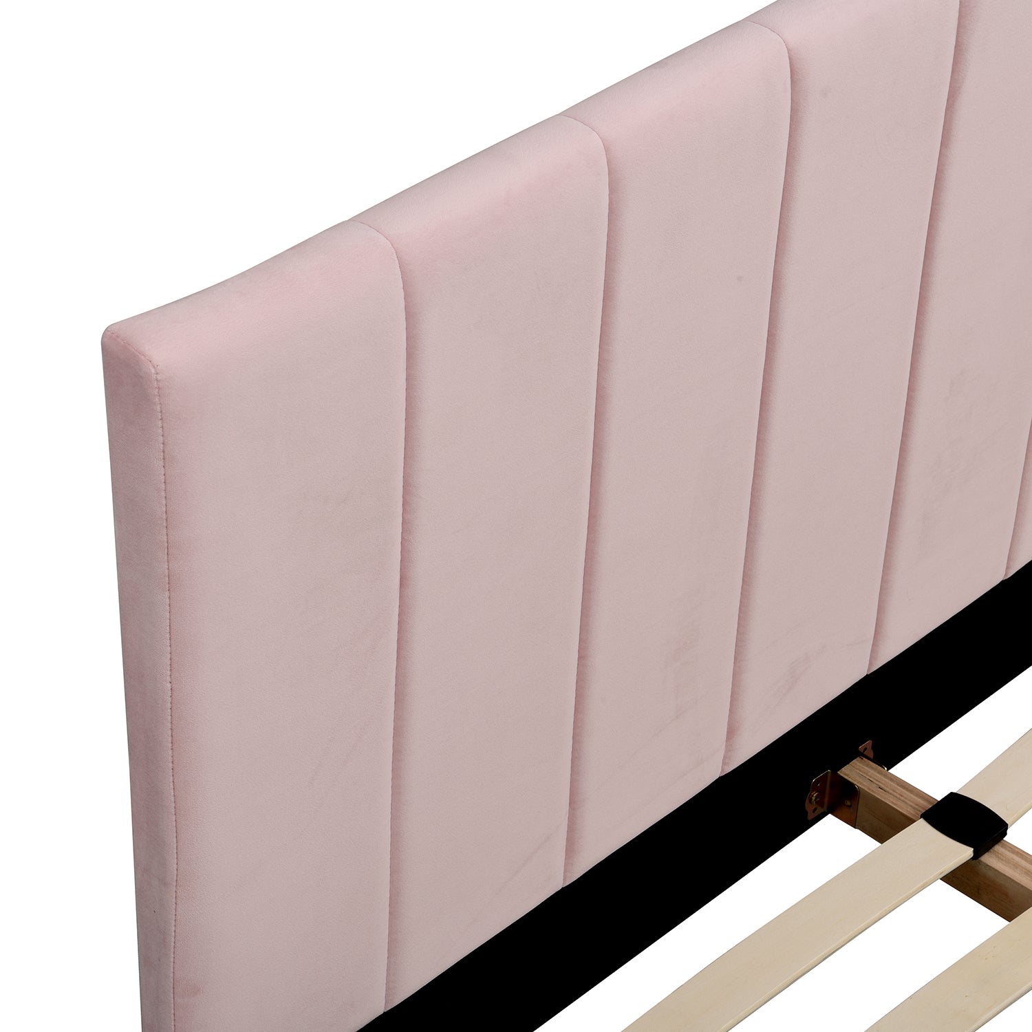 Sylvie Velvet Upholstered Bed Frame with Golden Chrome Legs, Pink Velvet