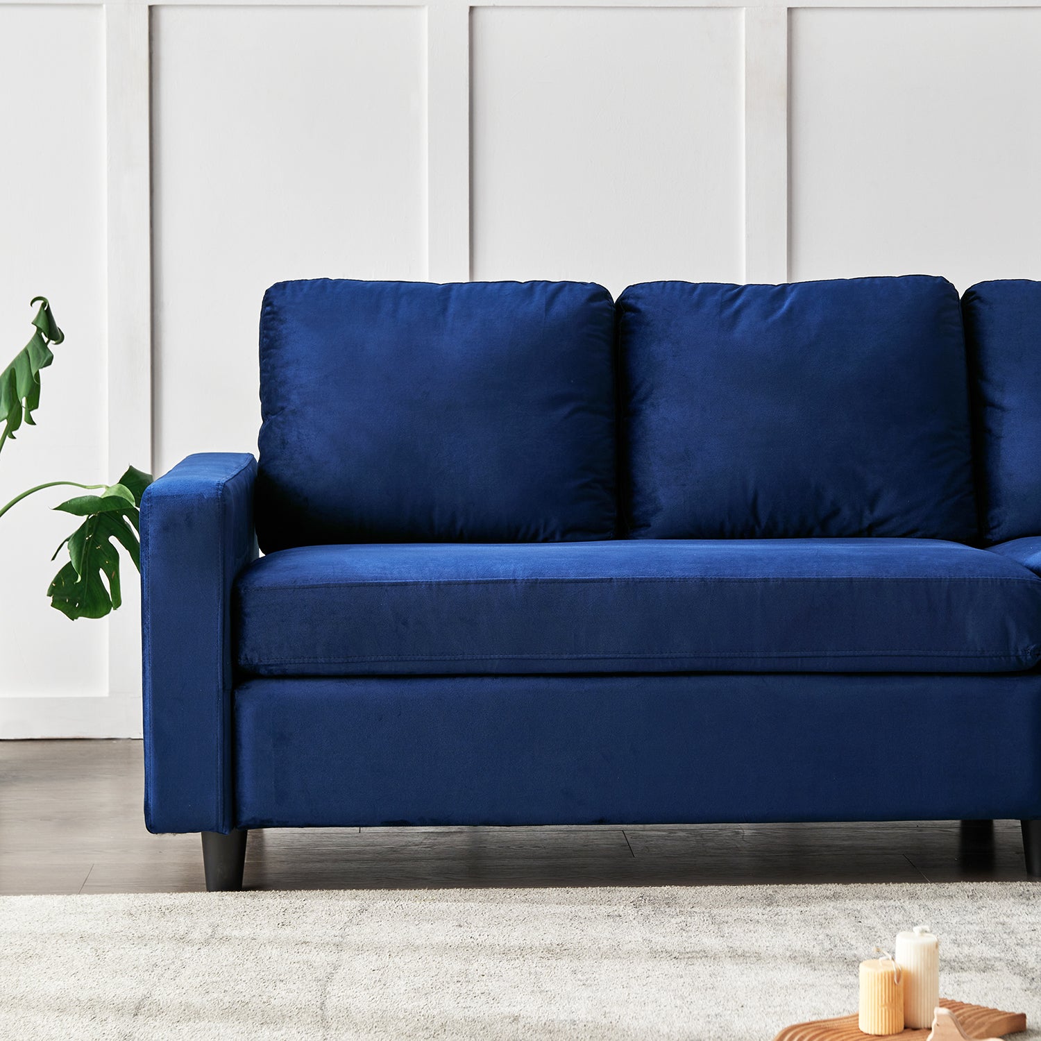 Campbell 3 Seater Sofa with Reversible Chaise in Blue Velvet