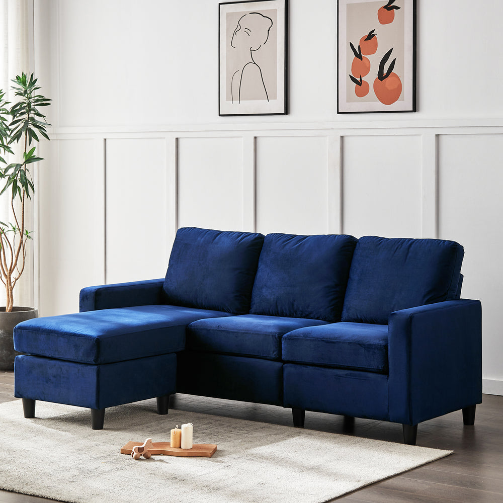 Campbell 3 Seater Sofa with Reversible Chaise in Blue Velvet | daals