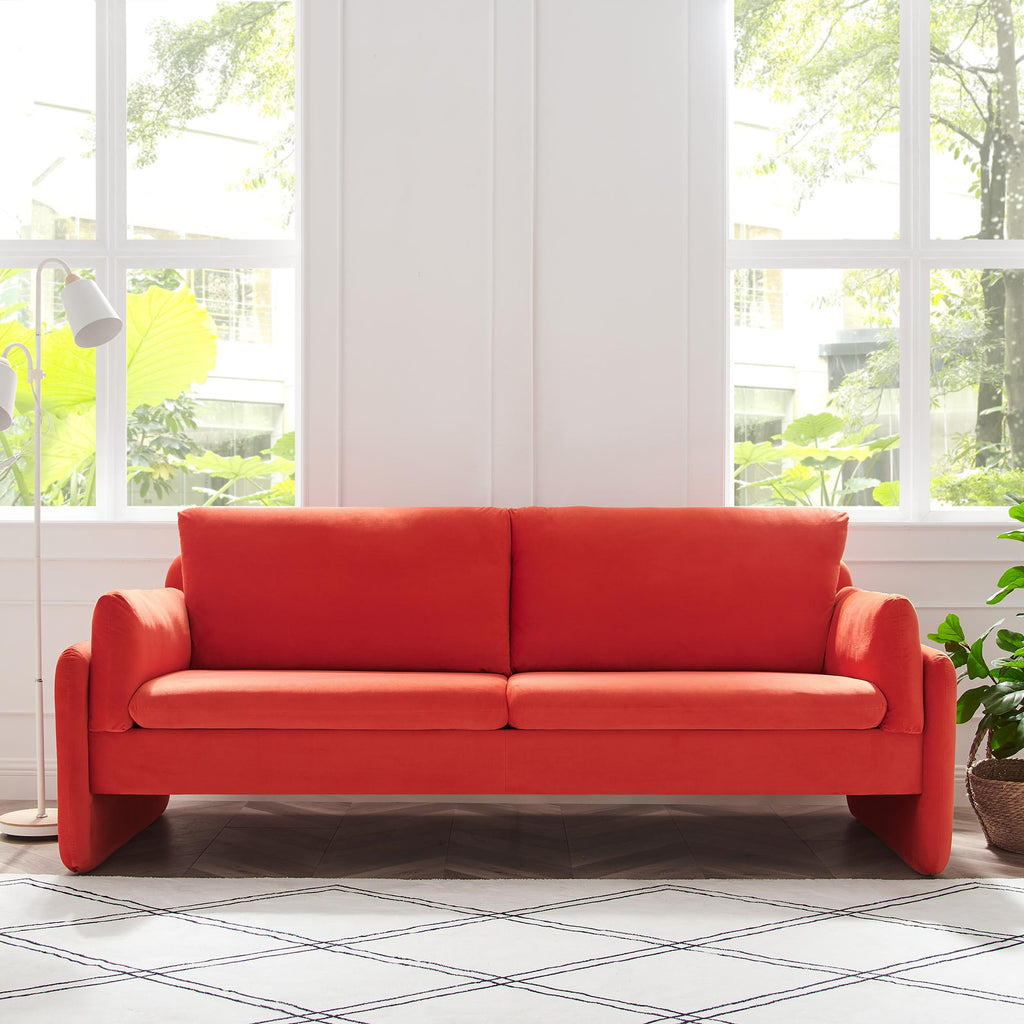 Clapham 3-Seater Flaming Orange Velvet Fabric Sofa | daals