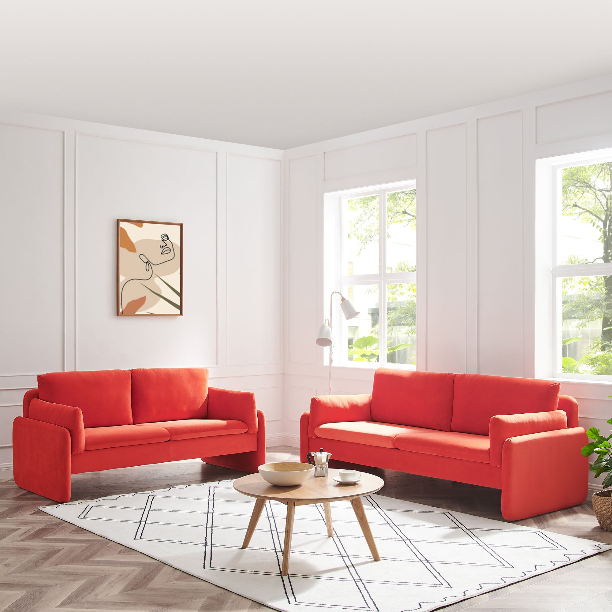 Clapham 3-Seater Flaming Orange Velvet Fabric Sofa