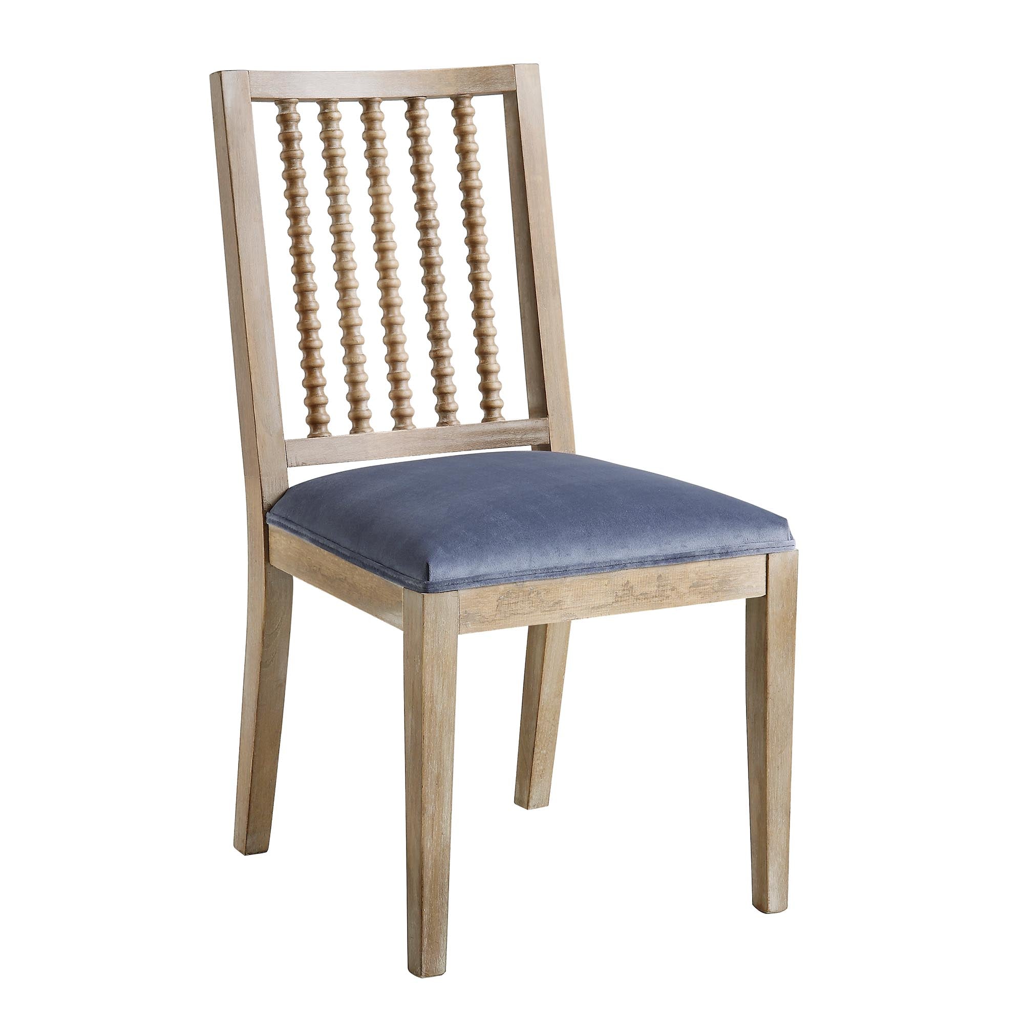 Hemingford Set of 2 Blue Grey Velvet Bobbin Spindle Dining Chair