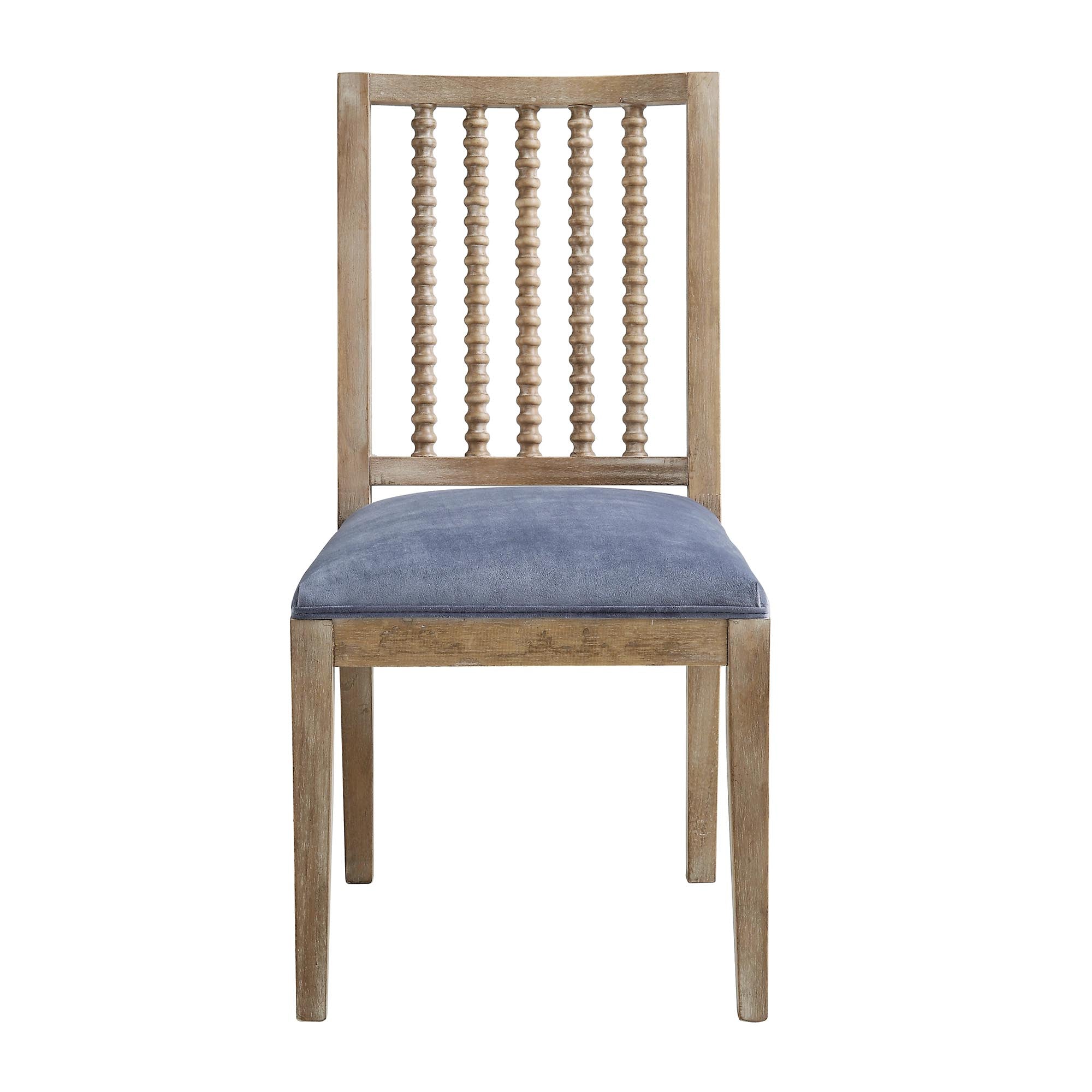 Hemingford Set of 2 Blue Grey Velvet Bobbin Spindle Dining Chair