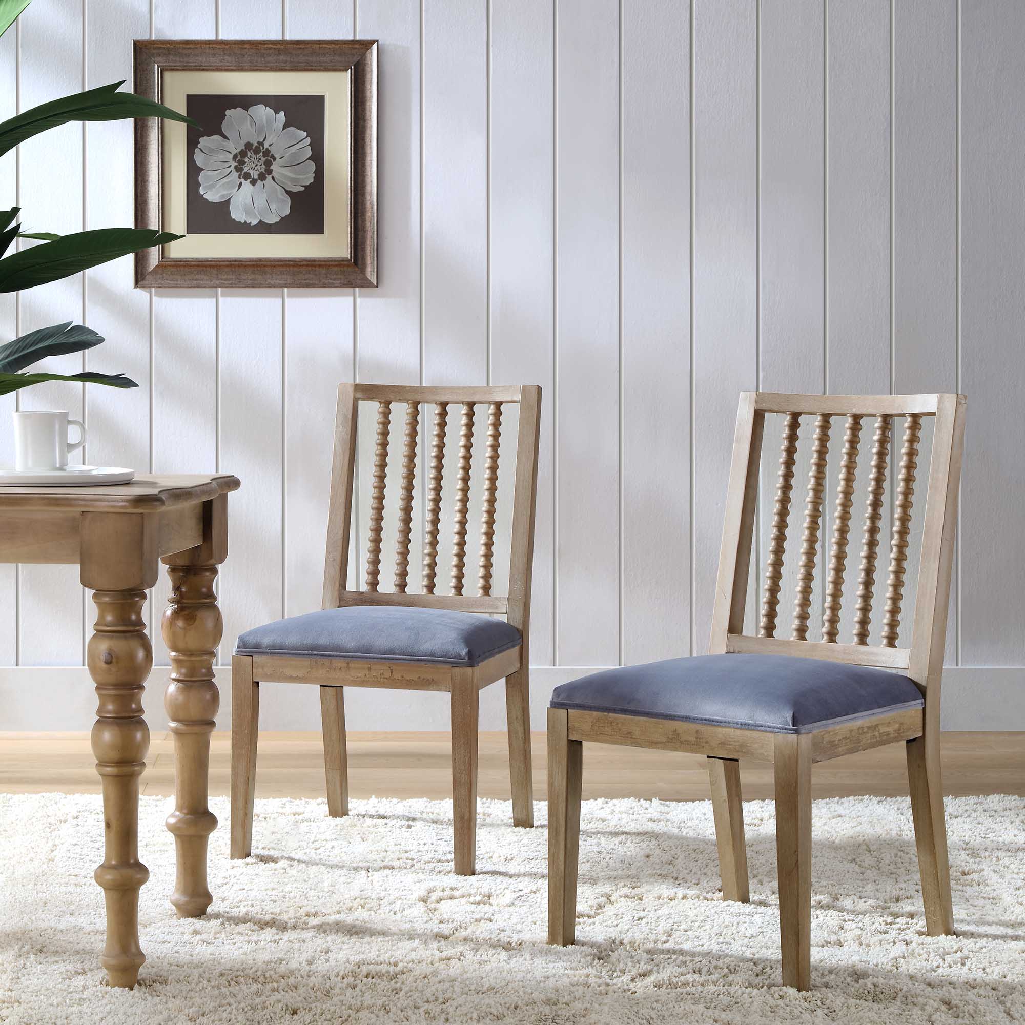 Hemingford Set of 2 Blue Grey Velvet Bobbin Spindle Dining Chair