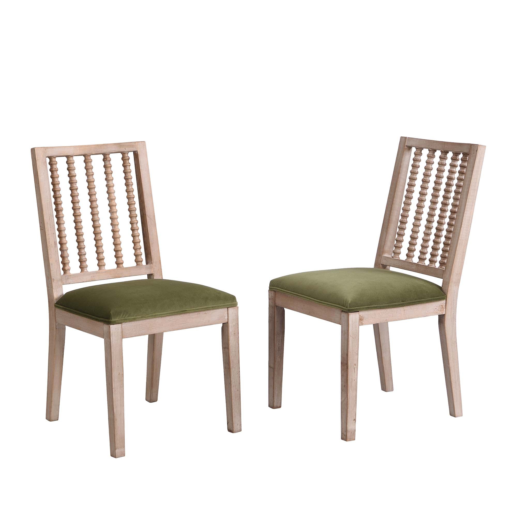 Hemingford Set of 2 Moss Green Velvet Bobbin Spindle Dining Chair