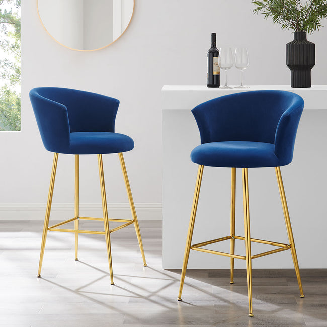 Kylie Set of 2 Blue Velvet Bar Stools | daals