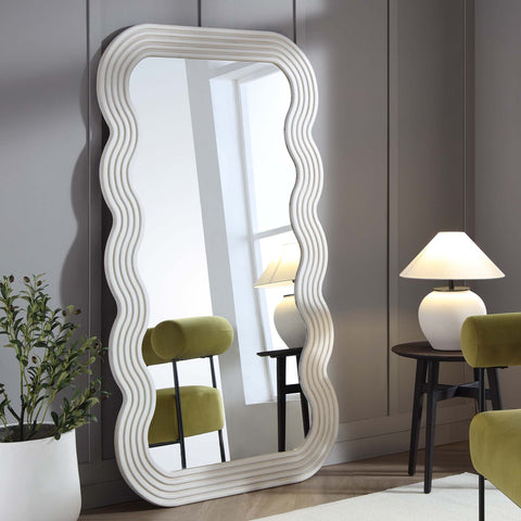 Venus Full Length Wave Mirror 180 x 100 cm, Washed White | daals