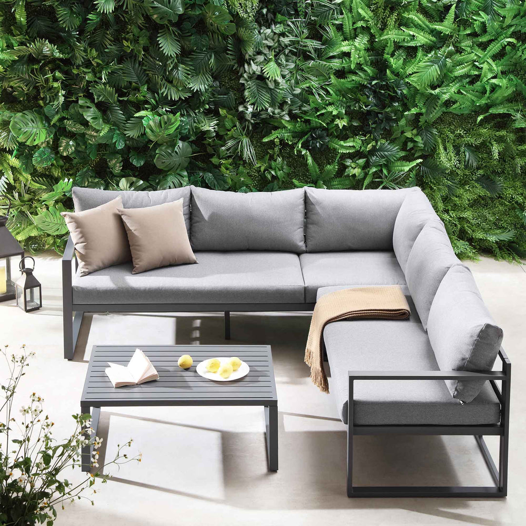 Albany Aluminium Corner Sofa Set with Reclining Back and Coffee Table ...