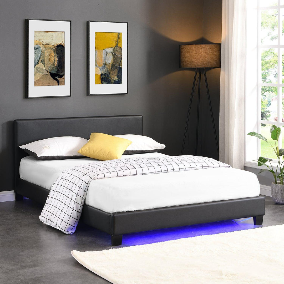 URSA Black PU Leather Bed Frame with LED on Footend | daals