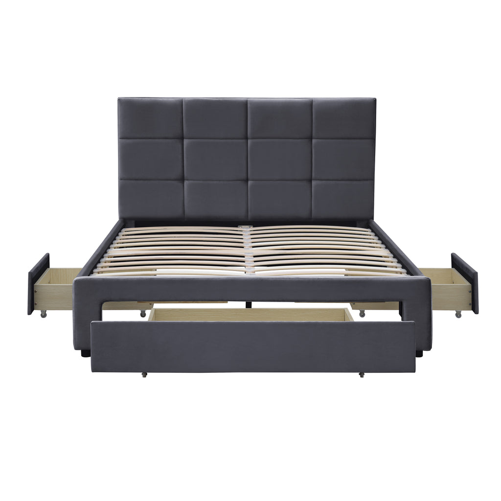 Julian King Bed Frame with Pull-out Storage Drawers Dark Grey Velvet ...