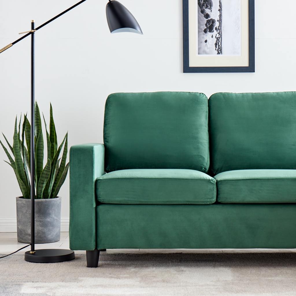 Campbell 3 Seater Sofa with Reversible Chaise in Green Velvet