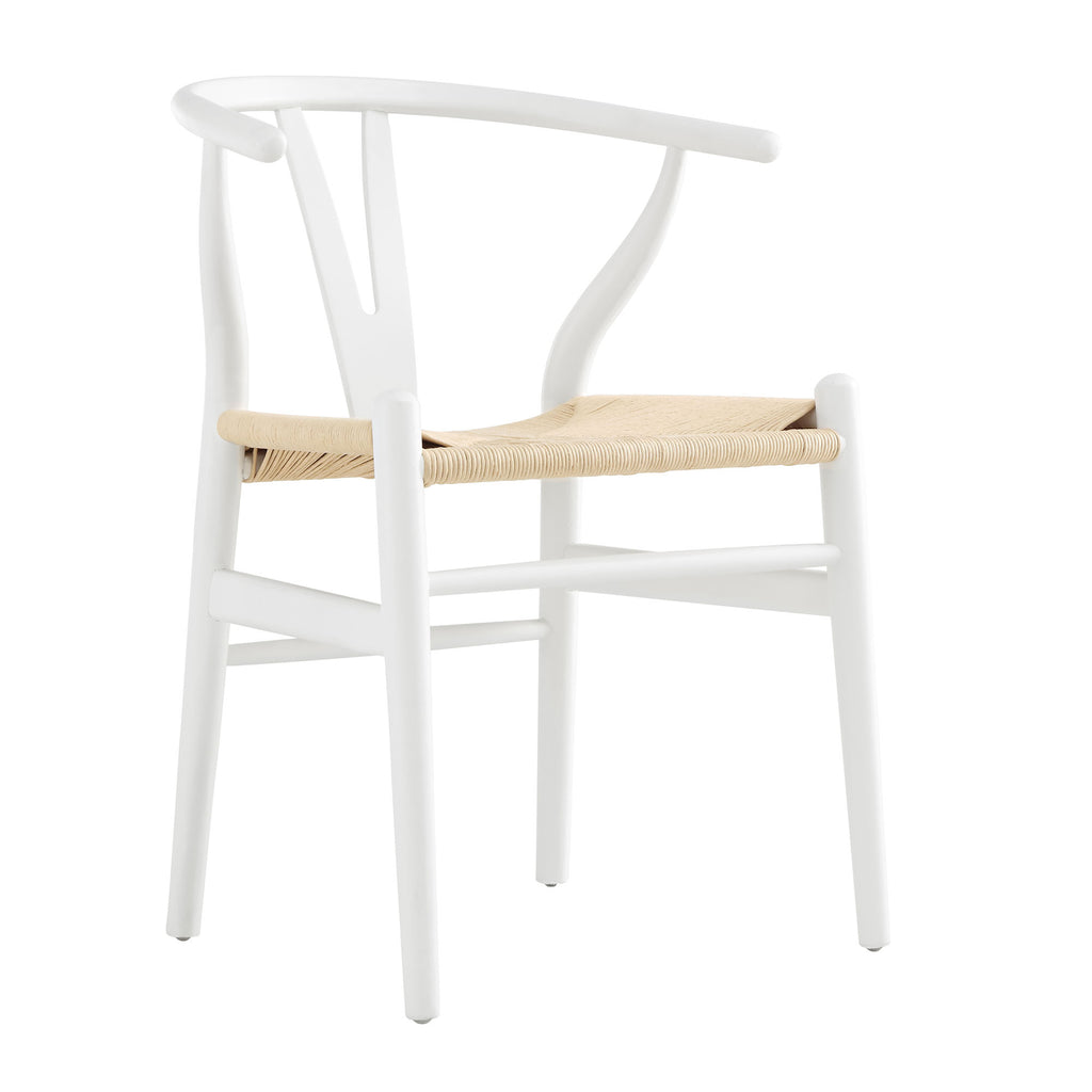 Hansel Wooden Natural Weave Wishbone Dining Chair, White Colour Frame 