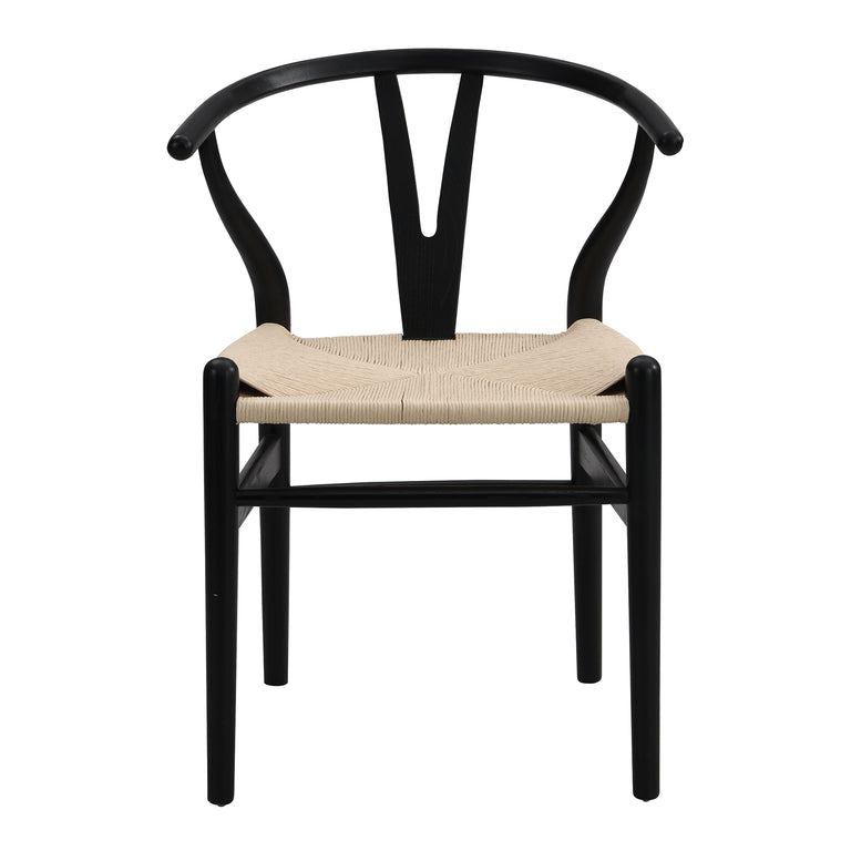 Hansel Wooden Natural Weave Wishbone Dining Chair, Black Colour Frame ...