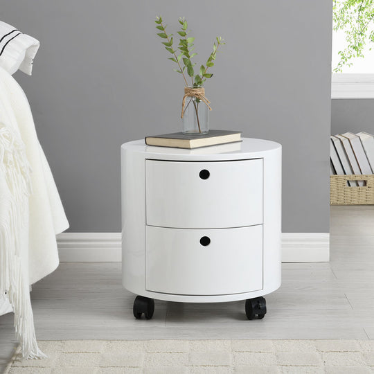 DOLIO Drum Chest Bedside Table, Barrel Side Table with Drawers High Gl ...